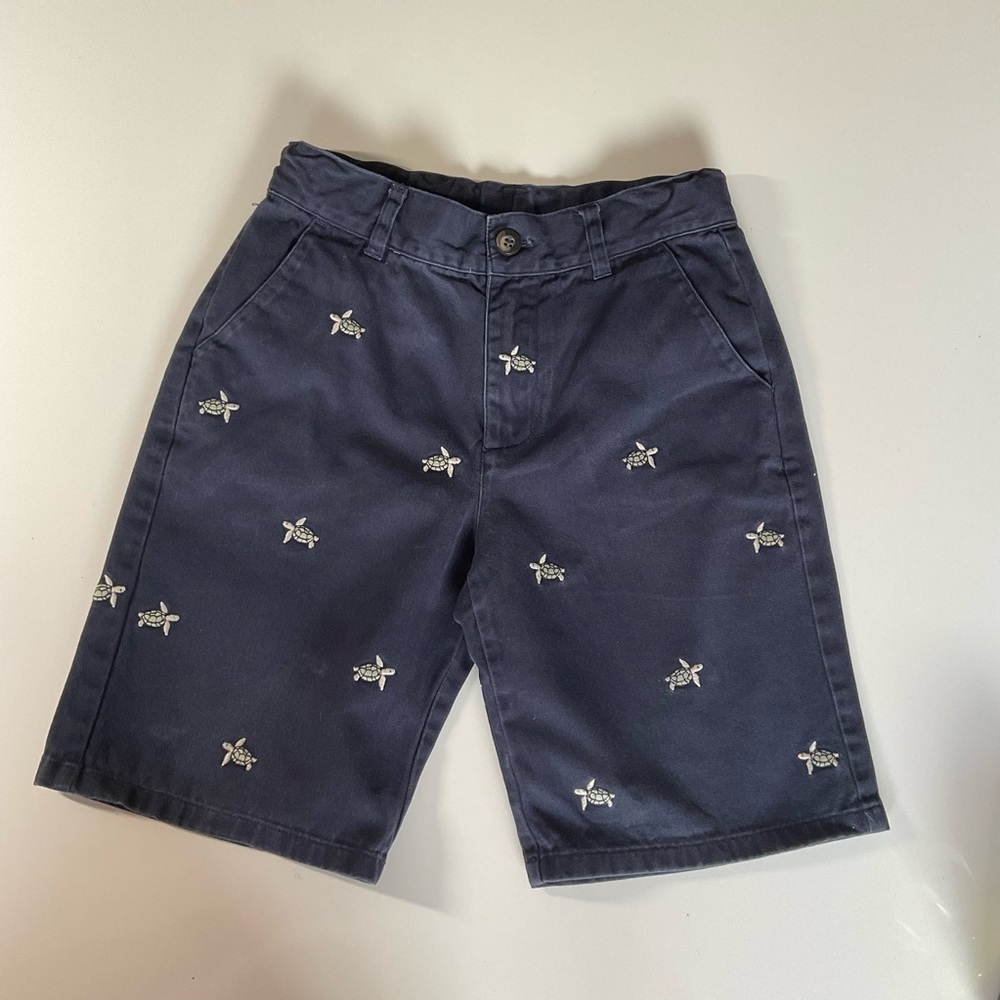 Janie and Jack Navy Blue with Green Embroidered Turtle Shorts Size 6 Kids